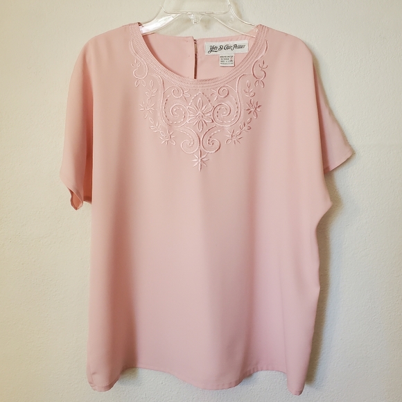 MEDIUM 10 Petite Vintage 90's Pink Embroidered Blouse - Picture 7 of 7